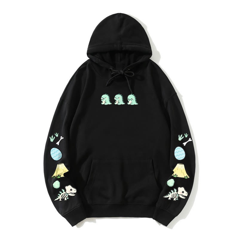 Lockerer Hoodie mit verspieltem Dinosaurier-Print - Black - 5XL - image 2