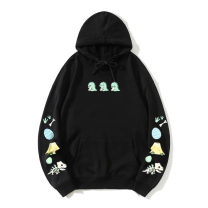 Lockerer Hoodie mit verspieltem Dinosaurier-Print - Black - 5XL - image 2