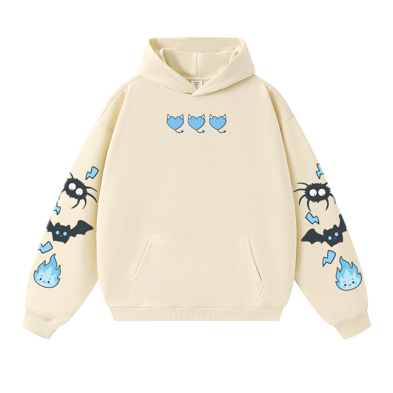 Schrulliger Kapuzenpullover mit Spinnen-/Fledermaus-/Flammen-Grafik, warm, dick - Apricot - 3XL - image 2