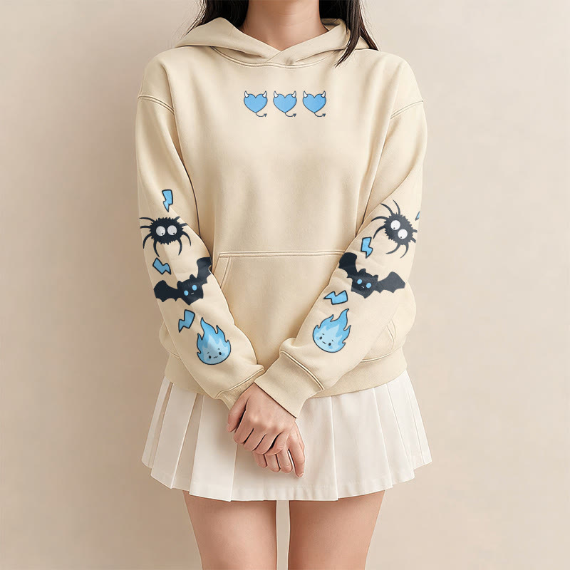 Schrulliger Kapuzenpullover mit Spinnen-/Fledermaus-/Flammen-Grafik, warm, dick - image 1