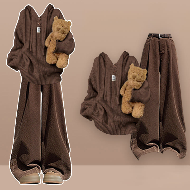 Strick-Hoodie, Pullover, Gürtel, Hose, zweiteilig - Satz - XL - image 1