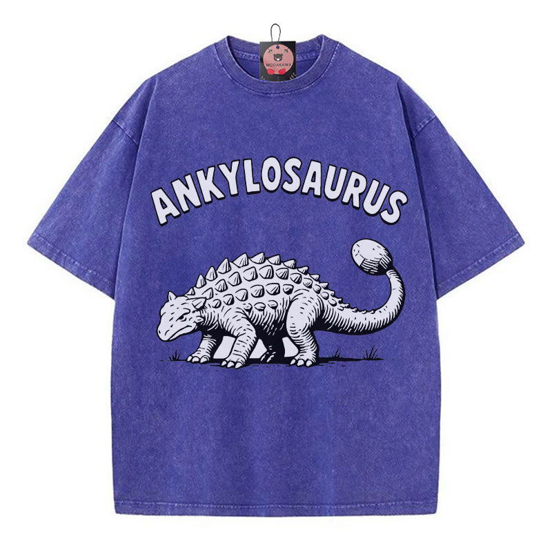 ANKYLOSAURUS Walking Dinosaurier Grafik Unisex Vintage gewaschen T-shirt - Blau - 5XL - image 2