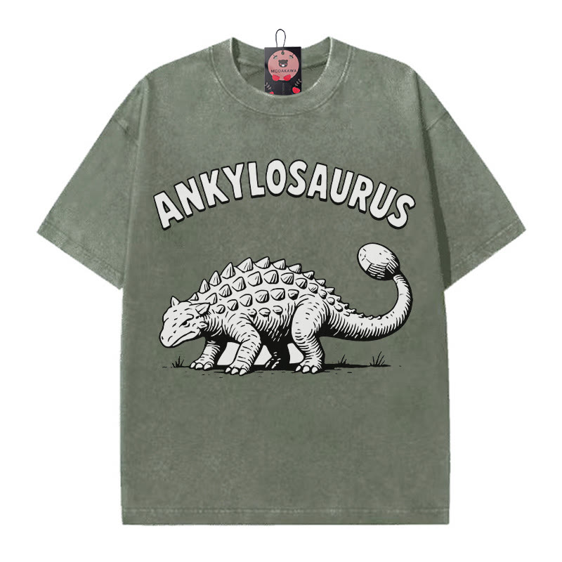 ANKYLOSAURUS Walking Dinosaurier Grafik Unisex Vintage gewaschen T-shirt - Grün - 5XL - image 1