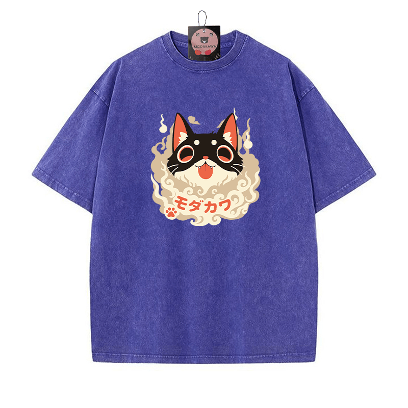 Verspieltes Unisex-T-Shirt mit Katzenzunge-herausgestreckter Grafik im Vintage-Look - Blau - 5XL - image 1