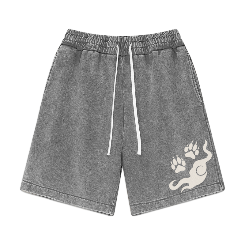 Streetwear-Shorts mit Paw Flame-Grafik im Vintage-Look - Grau - 3XL - image 2