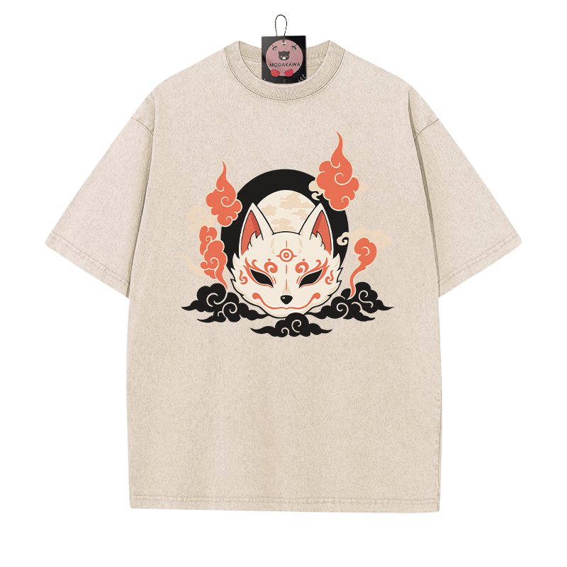 Mystic Fox Grafik Unisex Vintage Washed T-Shirt - Aprikose - 5XL - image 5