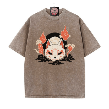 Mystic Fox Grafik Unisex Vintage Washed T-Shirt - Braun - 5XL - image 1