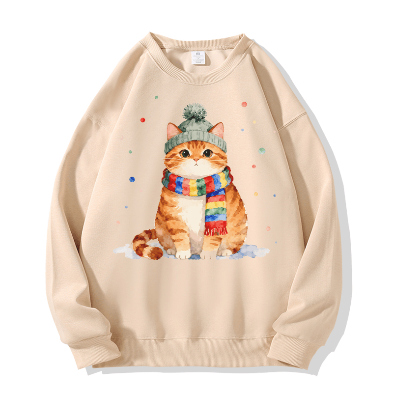 Winter-Sweatshirt mit Katzenmotiv und Rundhalsausschnitt - Apricot - 5XL - image 2