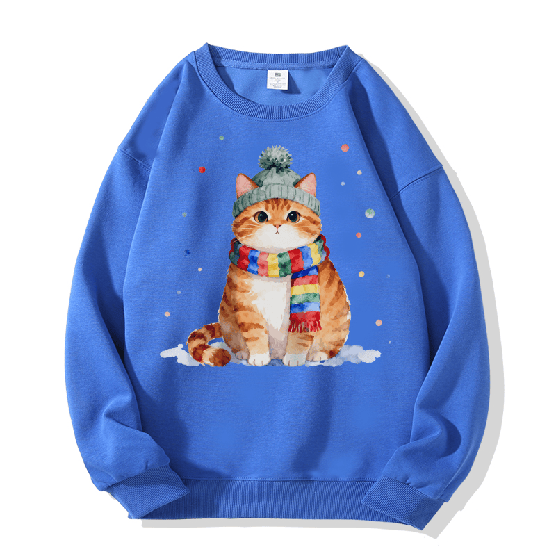 Winter-Sweatshirt mit Katzenmotiv und Rundhalsausschnitt - Blue - 5XL - image 1