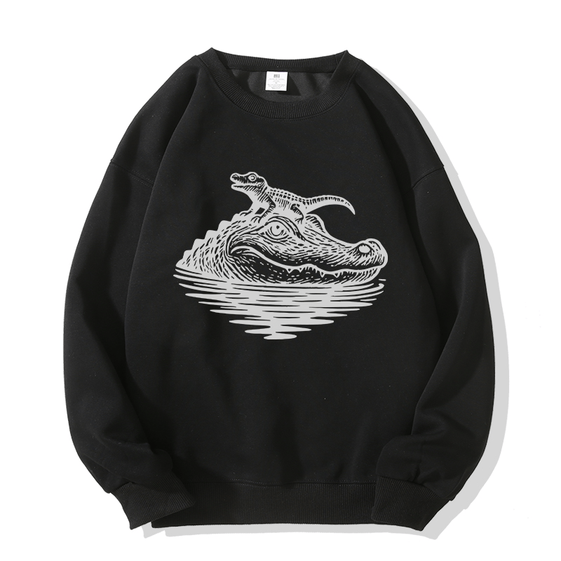 Sweatshirt mit Krokodil- und Baby-Motiv und Rundhalsausschnitt - Black - 5XL - image 4