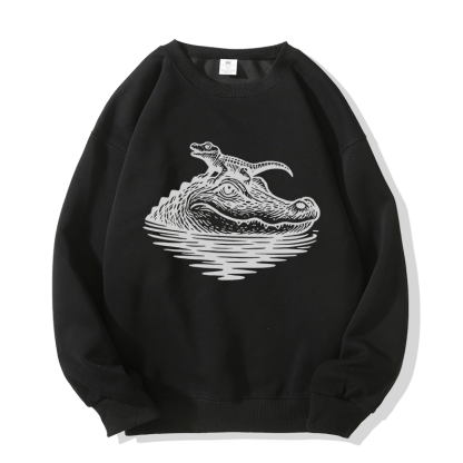 Sweatshirt mit Krokodil- und Baby-Motiv und Rundhalsausschnitt - Black - 5XL - image 4