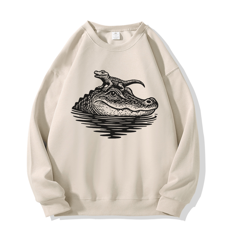 Sweatshirt mit Krokodil- und Baby-Motiv und Rundhalsausschnitt - Light Beige - 5XL - image 1
