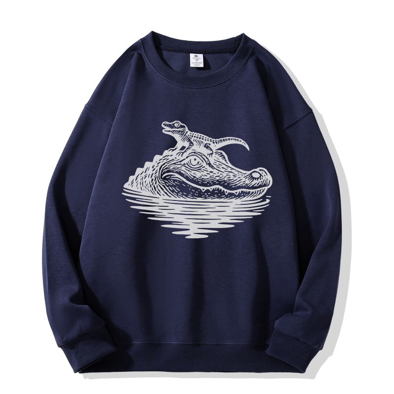 Sweatshirt mit Krokodil- und Baby-Motiv und Rundhalsausschnitt - Purplish Blue - 5XL - image 3
