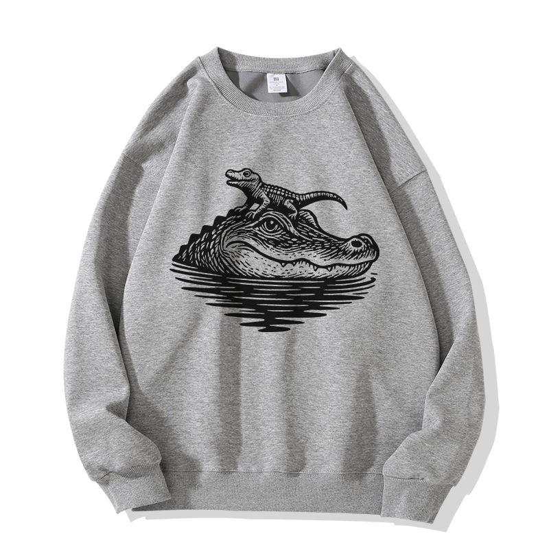 Sweatshirt mit Krokodil- und Baby-Motiv und Rundhalsausschnitt - Grey - 5XL - image 2