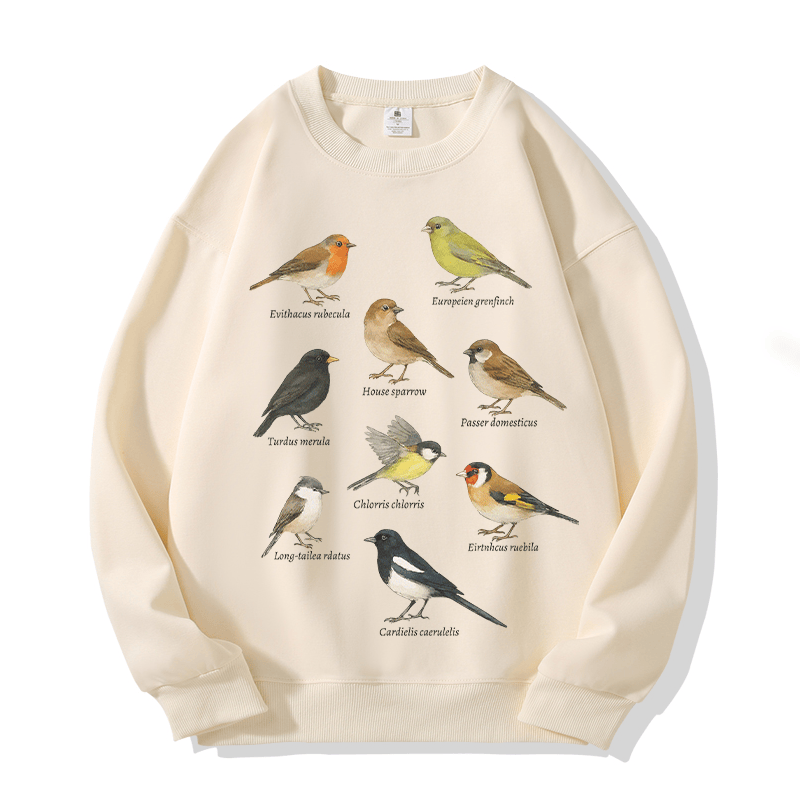 Sweatshirt mit Vogelillustration und Rundhalsausschnitt - Beige - 5XL - image 1