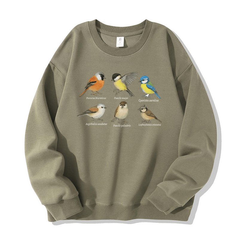 Sweatshirt mit Vogelmotiv und Rundhalsausschnitt - Light Khaki - 5XL - image 2