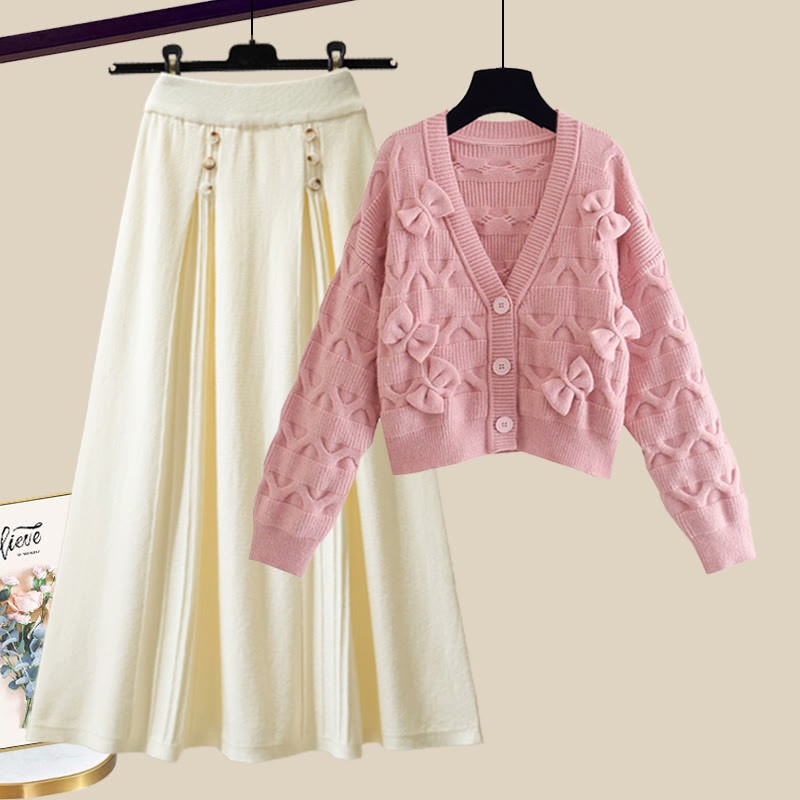 Strickjacke mit Schleife, passender Pullover und Rock - Set B - XL - image 2