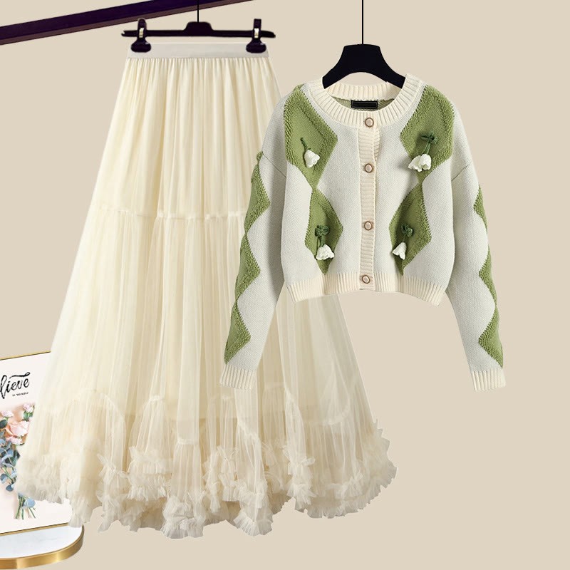 3D-Blumen-Cardigan, passender Tüllrock und Outfit - Set B - XL - image 2