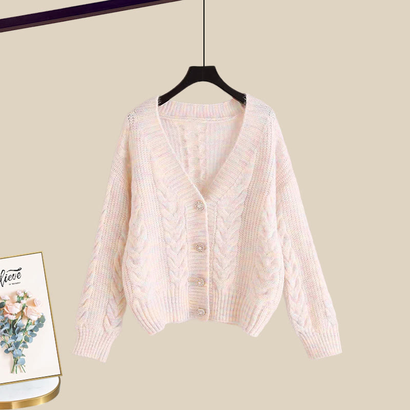 Strickjacke, Perlen-Tüllrock, passendes Outfit - Pink Cardigan Sweater - XL - image 7