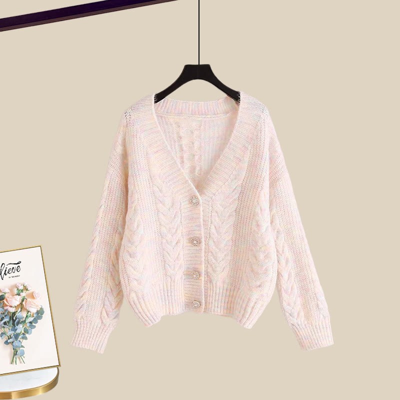 Strickjacke, Perlen-Tüllrock, passendes Outfit - Pink Cardigan Sweater - XL - image 7