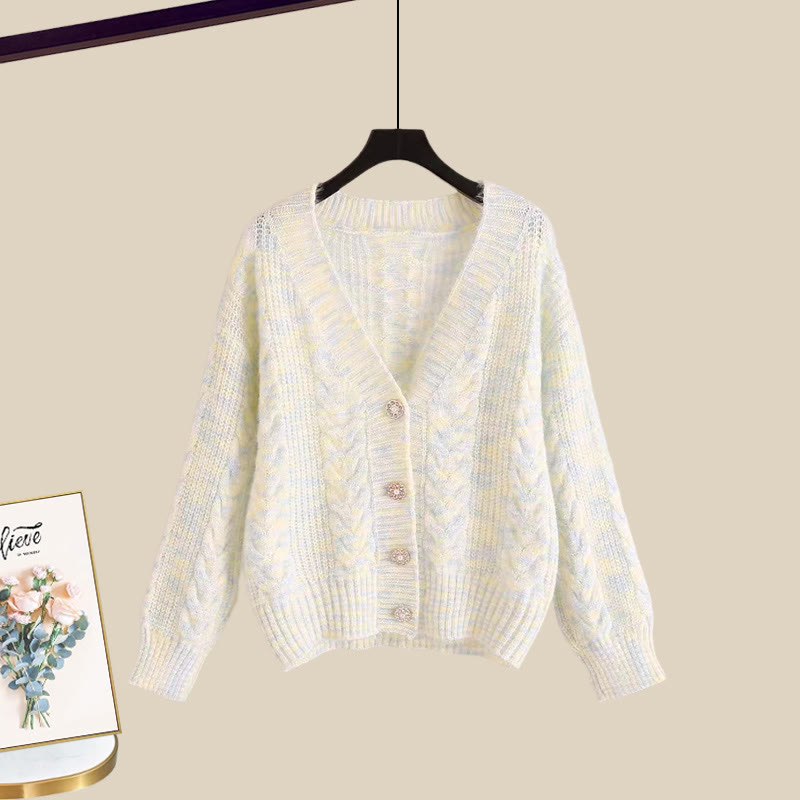 Strickjacke, Perlen-Tüllrock, passendes Outfit - Beige Cardigan Sweater - XL - image 6