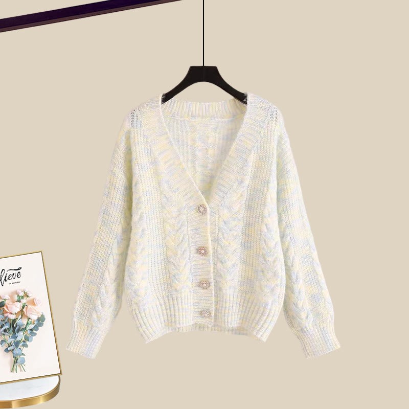 Strickjacke, Perlen-Tüllrock, passendes Outfit - Beige Cardigan Sweater - XL - image 6