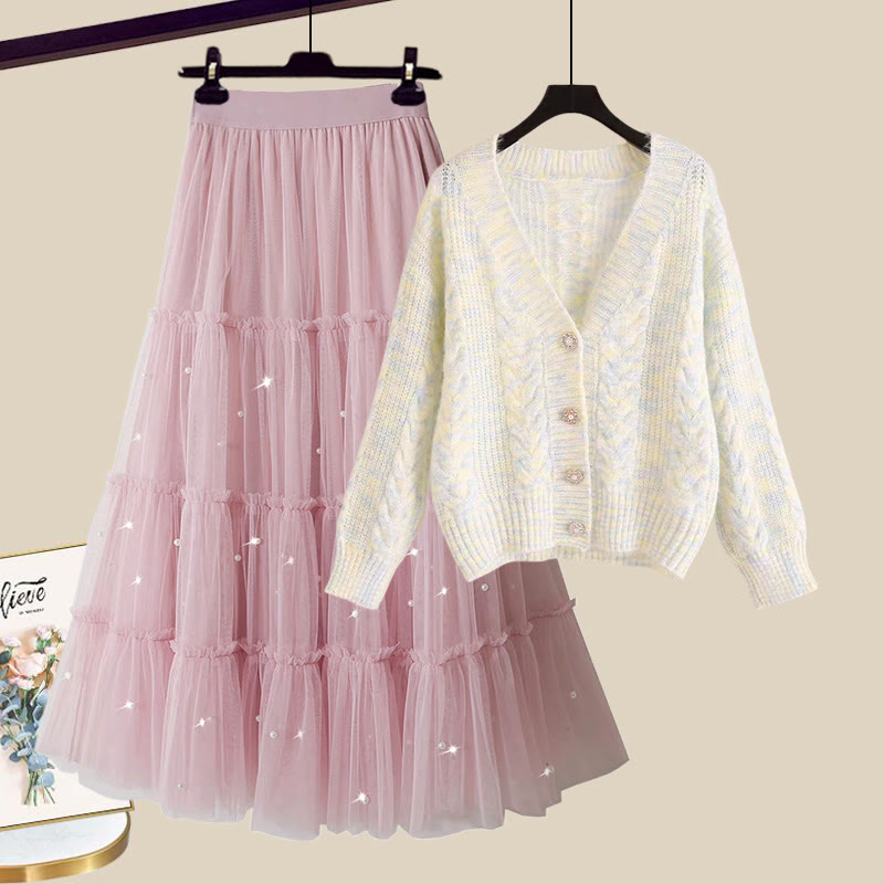 Strickjacke, Perlen-Tüllrock, passendes Outfit - Set B - XL - image 2