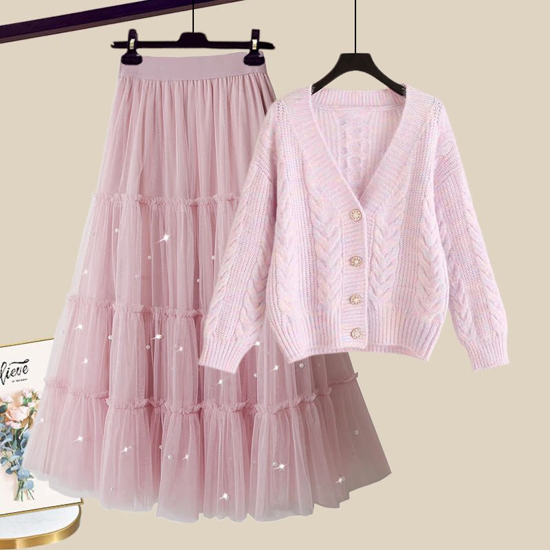 Strickjacke, Perlen-Tüllrock, passendes Outfit - Set A - XL - image 1