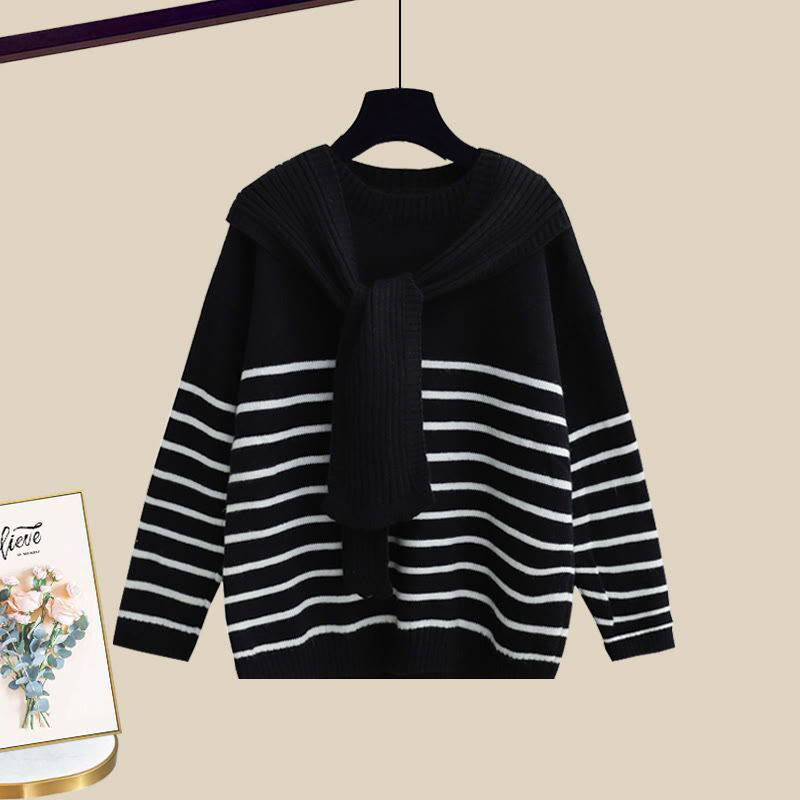 Strickstreifen-Pullover und passende Hose - Black Sweater - XL - image 8