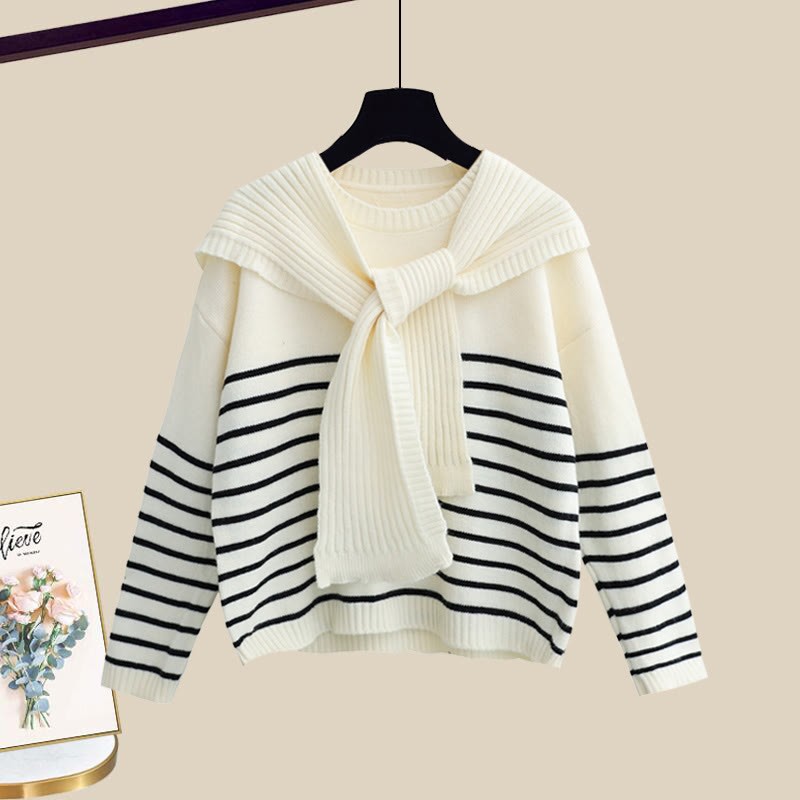 Strickstreifen-Pullover und passende Hose - Beige Sweater - XL - image 7