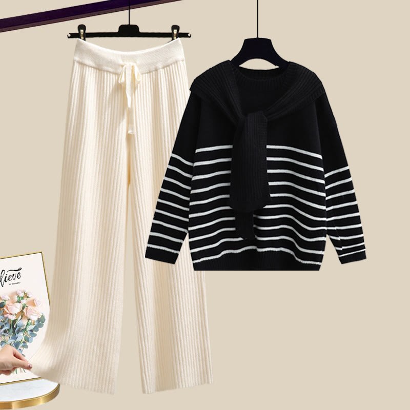 Strickstreifen-Pullover und passende Hose - Set E - XL - image 5