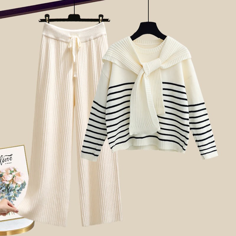 Strickstreifen-Pullover und passende Hose - Set A - XL - image 1