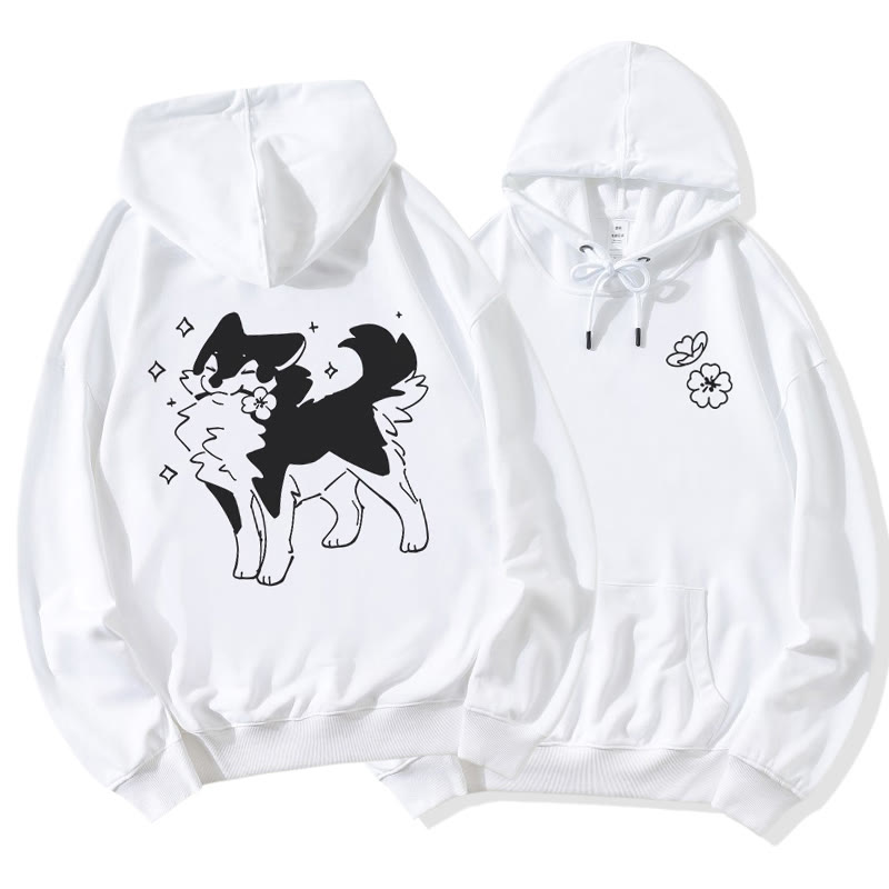 Verspielter Welpe mit Blumen-Grafik, lockerer Hoodie - image 1