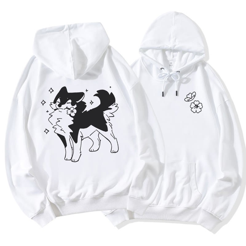 Verspielter Welpe mit Blumen-Grafik, lockerer Hoodie - image 1