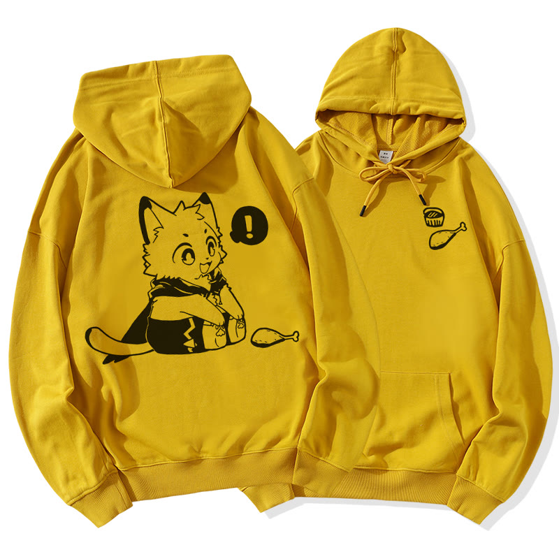 Lockerer Hoodie mit fröhlicher Kätzchen-Grafik, die einen Trommelstock betrachtet - image 1