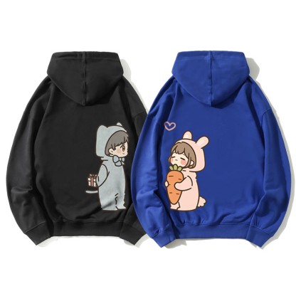 Romantischer Cartoon Junge und Mädchen Grafik Paar Passender Hoodie - image 1