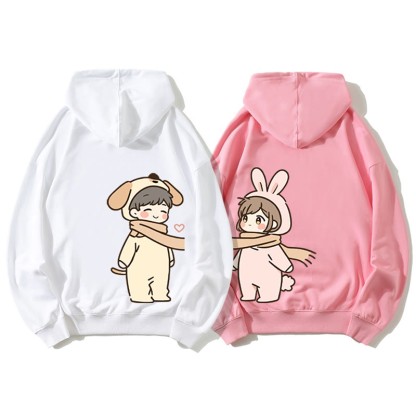 Niedlicher Cartoon Junge und Mädchen Grafik Paar Passender Hoodie - image 1