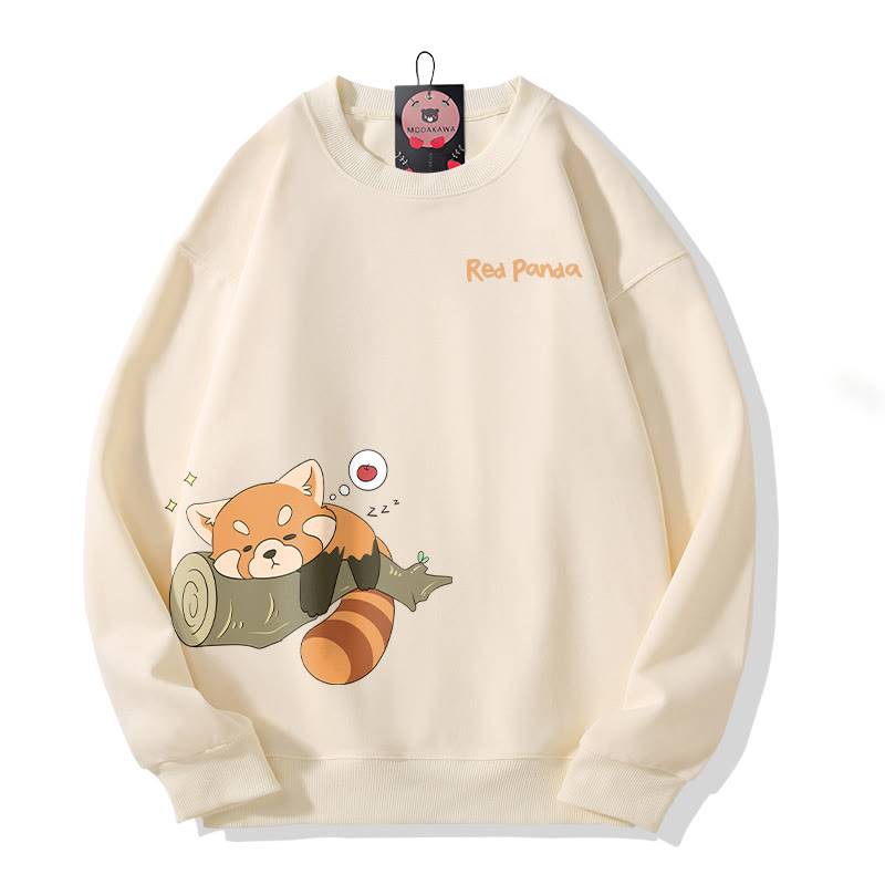 Sweatshirt mit Rundhalsausschnitt und Grafik: Roter Panda schläft auf einem Baumstamm (Grafik) - Beige - 5XL - image 1