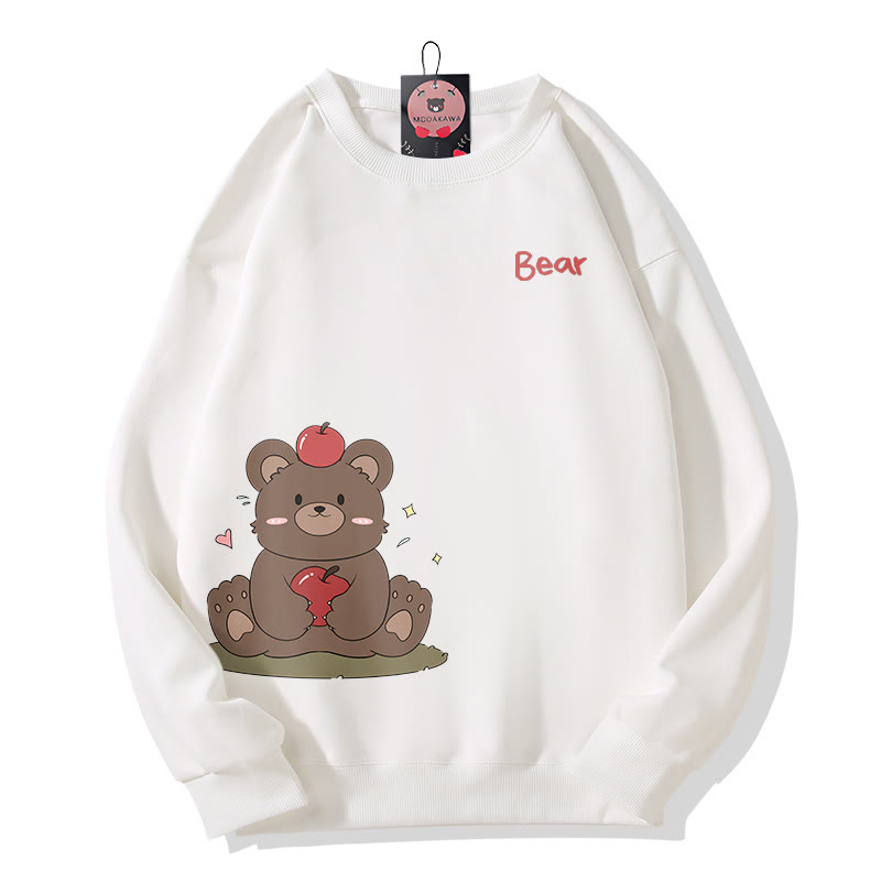Sweatshirt mit Bärenmotiv und Apfel, Rundhalsausschnitt - White - 5XL - image 2