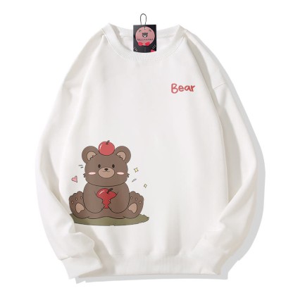 Sweatshirt mit Bärenmotiv und Apfel, Rundhalsausschnitt - White - 5XL - image 2
