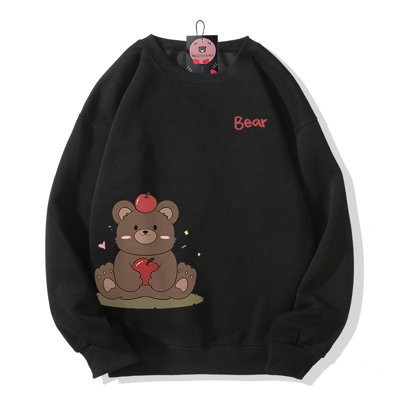 Sweatshirt mit Bärenmotiv und Apfel, Rundhalsausschnitt - Black - 5XL - image 1