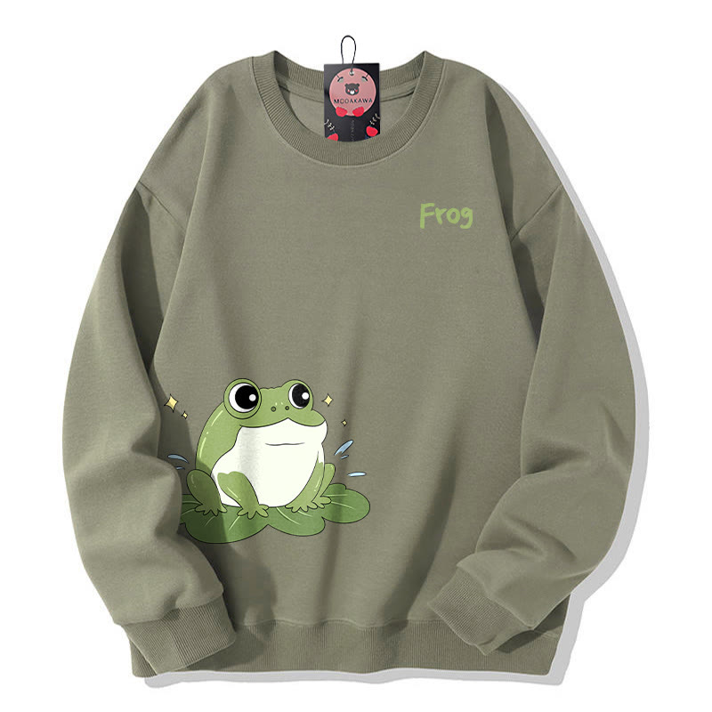 Sweatshirt mit Froschmotiv auf Seerosenblatt und Rundhalsausschnitt - Khaki - 5XL - image 2