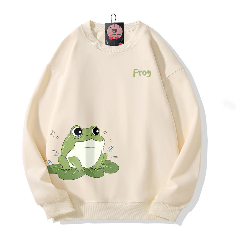 Sweatshirt mit Froschmotiv auf Seerosenblatt und Rundhalsausschnitt - Beige - 5XL - image 1