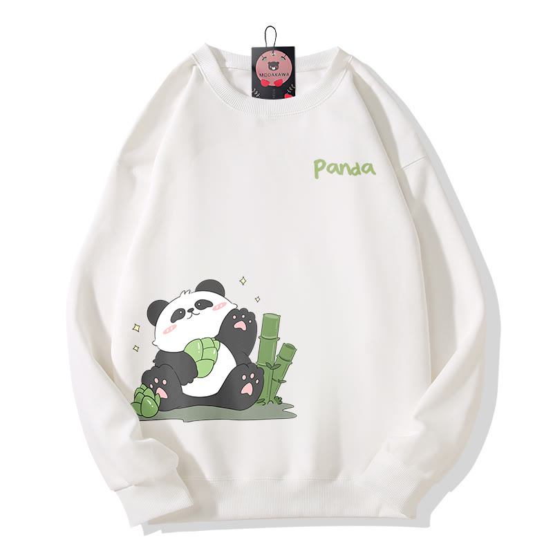 Sweatshirt mit Panda-Motiv und Bambus-Motiv, Rundhalsausschnitt - White - 5XL - image 1