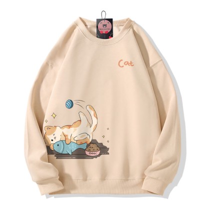 Sweatshirt mit verspieltem Katzenmotiv und Rundhalsausschnitt - Apricot - 5XL - image 3