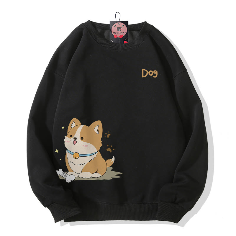 Sweatshirt mit fröhlichem Welpenmotiv und Rundhalsausschnitt - Black - 5XL - image 1