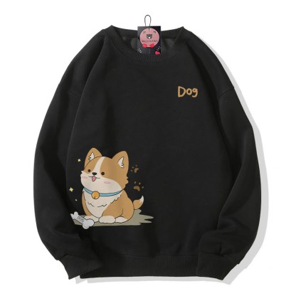 Sweatshirt mit fröhlichem Welpenmotiv und Rundhalsausschnitt - Black - 5XL - image 1