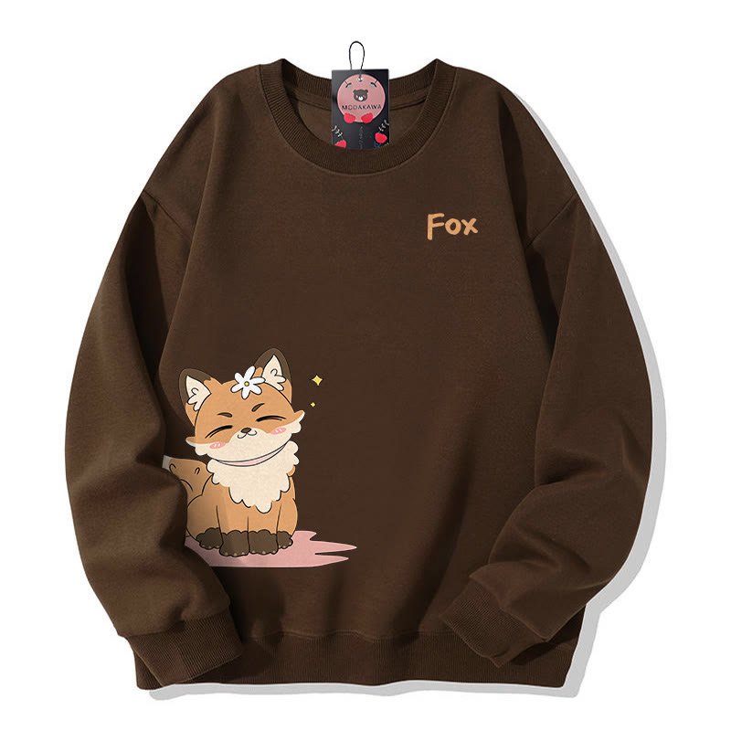 Sweatshirt mit Rundhalsausschnitt und lächelndem Fuchs-Motiv - Brown - 5XL - image 4