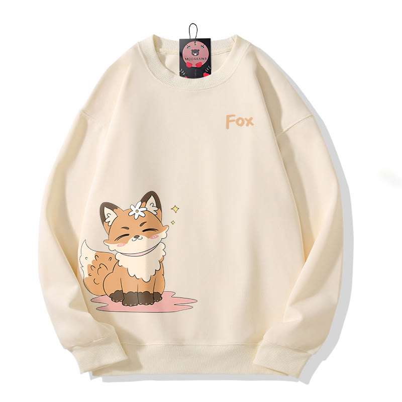 Sweatshirt mit Rundhalsausschnitt und lächelndem Fuchs-Motiv - Beige - 5XL - image 1