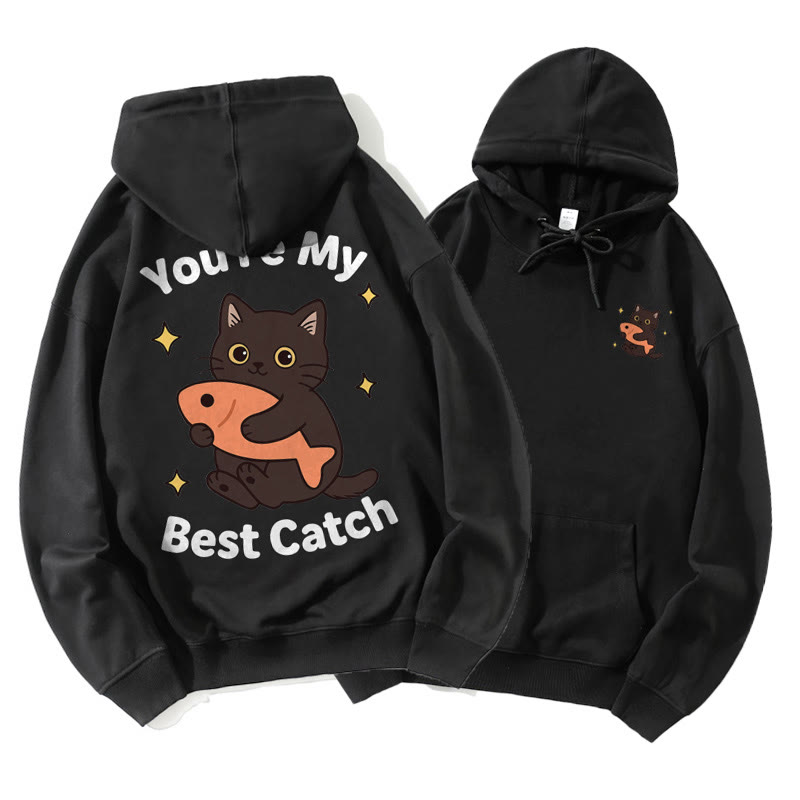 Kitty Holding Fish Graphic Paar Passender Hoodie - Black B - 5XL - image 3